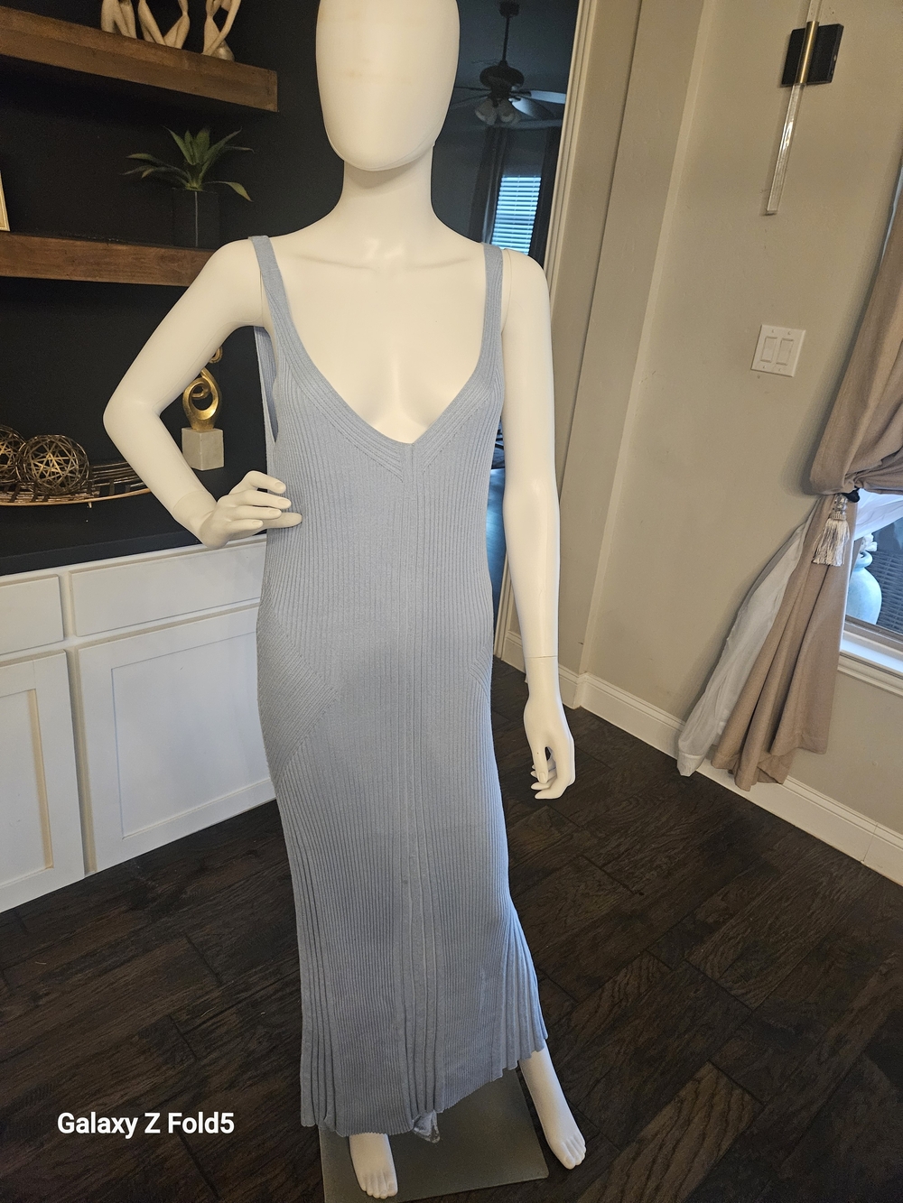 En Saison Sleeveless V-Neck Ribbed Maxi Dress - Light Blue